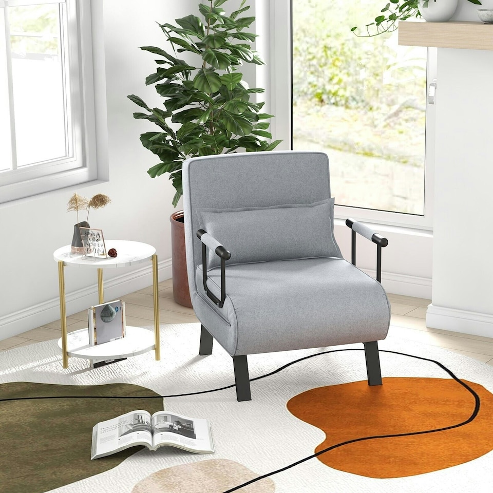 image 1 of COSTWAY Convertible Single Folding Sofa Bed Sleep Chair Grey Grey