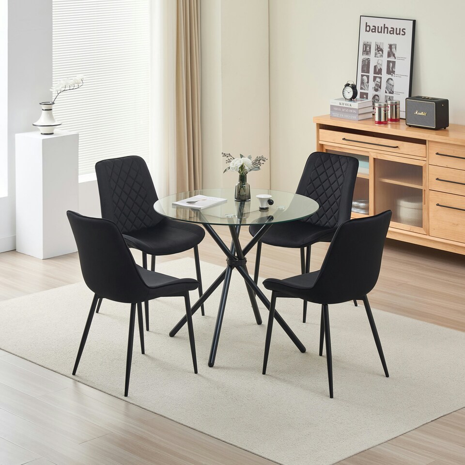 image 1 of New York Dining Table with 4 Amelia Velvet Chairs | Blue | 5
