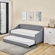 image 2 of Daybed with Trundle Grey 3ft Single with 2 Mattresses Fabric Tufted Wooden Bedroom | Grey | One Size