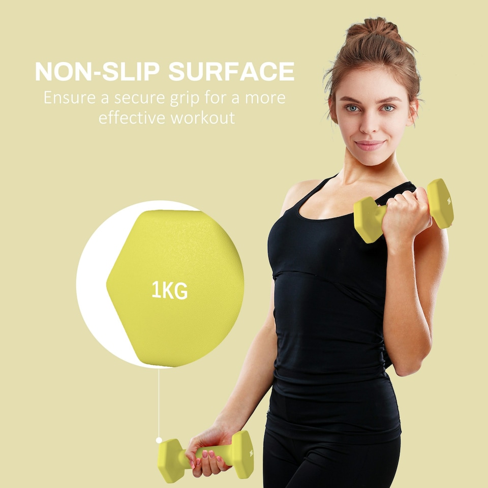 image 1 of SPORTNOW Set of 2 Hexagonal Dumbbells Weights Pair, 2 x 1kg, Yellow