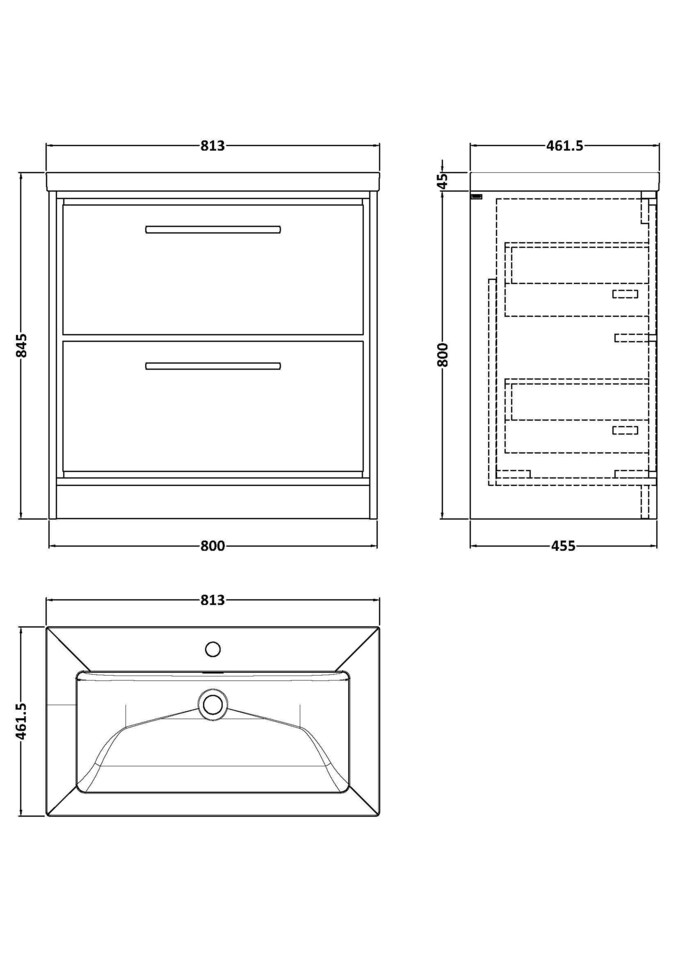 image 1 of Balterley Modern Bathroom 2 Soft-Close Drawer Floor Standing Vanity Unit Fireclay Basin - 1 Tap Hole | Green | Reed Green | 845 x 813 x 462mm