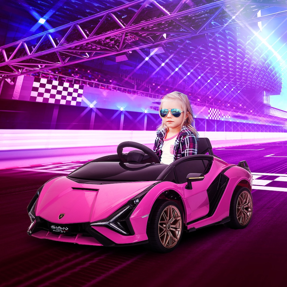 image 1 of HOMCOM Lamborghini Sian Licensed 12V Electric Car for Kids 2 Motors Toy Car with Remote Control Music Lights MP3 for 3-5 Years Pink