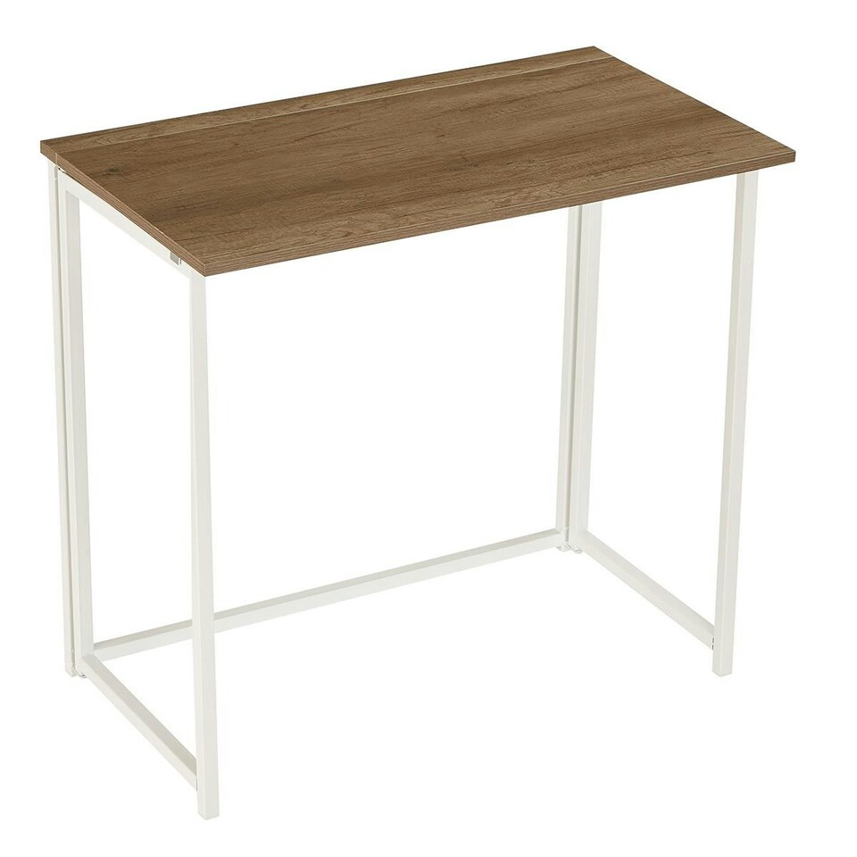 image 1 of Folding Wooden Computer Desk Foldable Study Coffee Table Laptop Office PC in White White