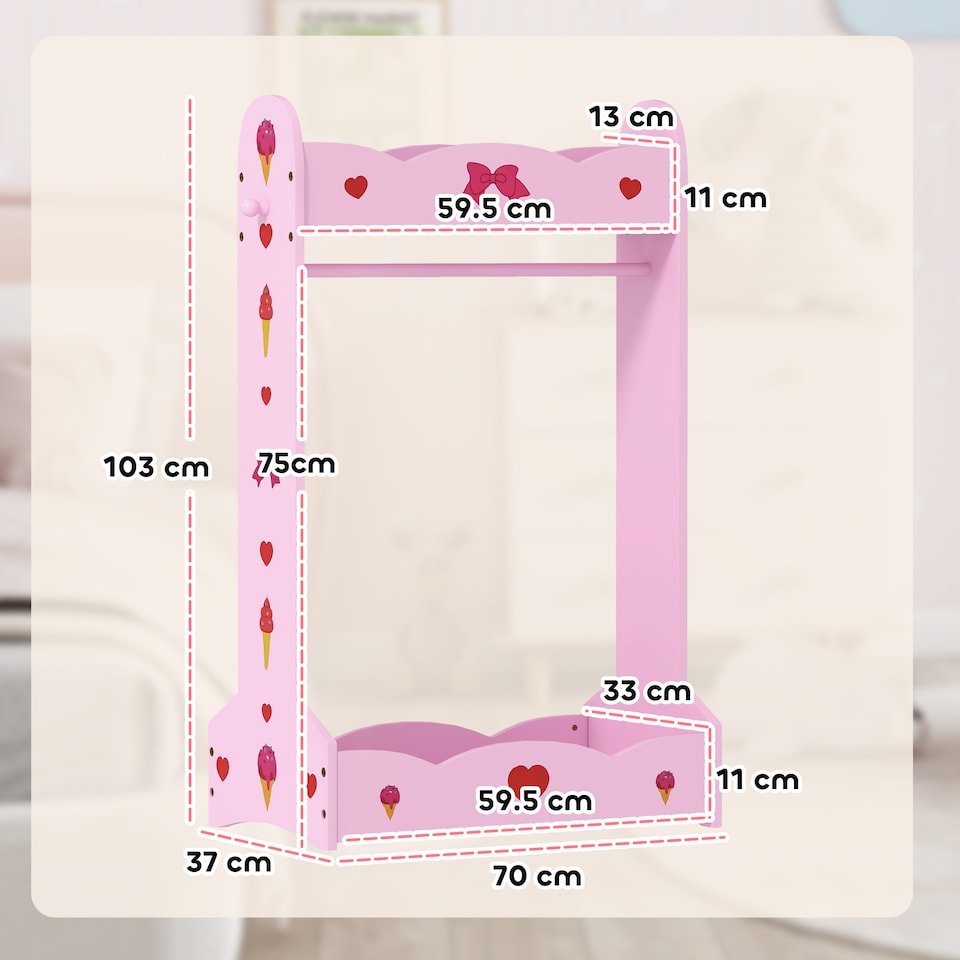 image 1 of AIYAPLAY Kids Clothes Rail w Storage Shelves for Bedroom, Nursery, Pink