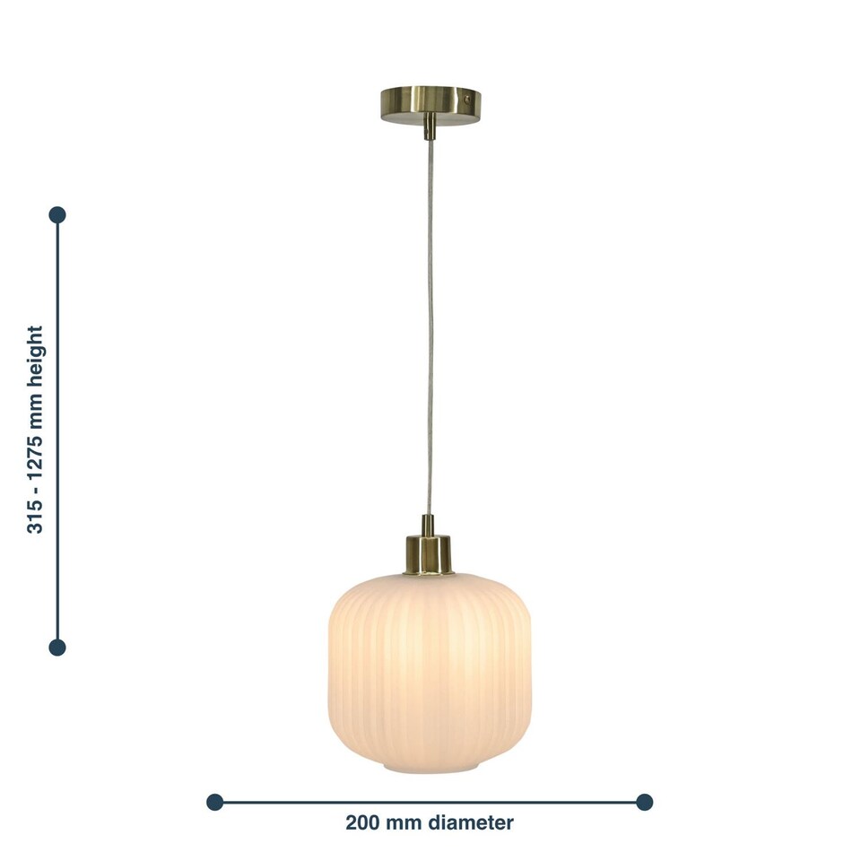 image 1 of Set of 2 Bento - White Ribbed Glass with Satin Brass Pendant Fittings | Gold | White | 2