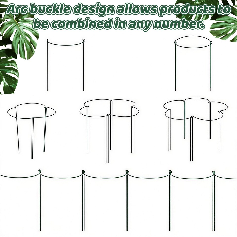 image 1 of 4 Pack Adjustable Plant Support Stakes Metal Half-Round Ring Cages with Self-Watering Sticks 25x60cm