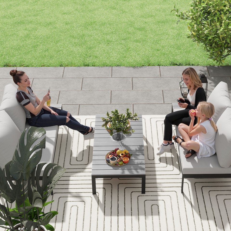 image 1 of Outsunny 4 Seater Garden Corner Sofa Set with Removable Thick Cushions Grey