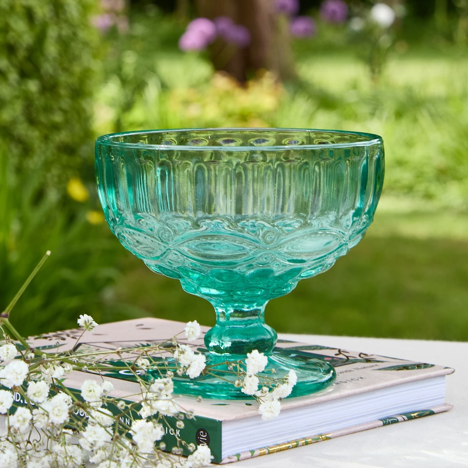 image 1 of Set of 6 Vintage Turquoise Blue Glass Trifle Bowl and Dessert Bowls Wedding Decorations Ideas 300ml | Blue | Turquoise Blue | Medium | 6
