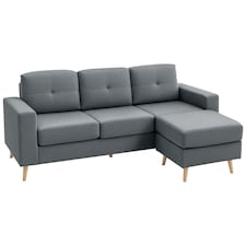 HOMCOM 3-Seater L-Shaped Linen Sofa w/ Sponge Seat Back Cushions, Dark Grey 