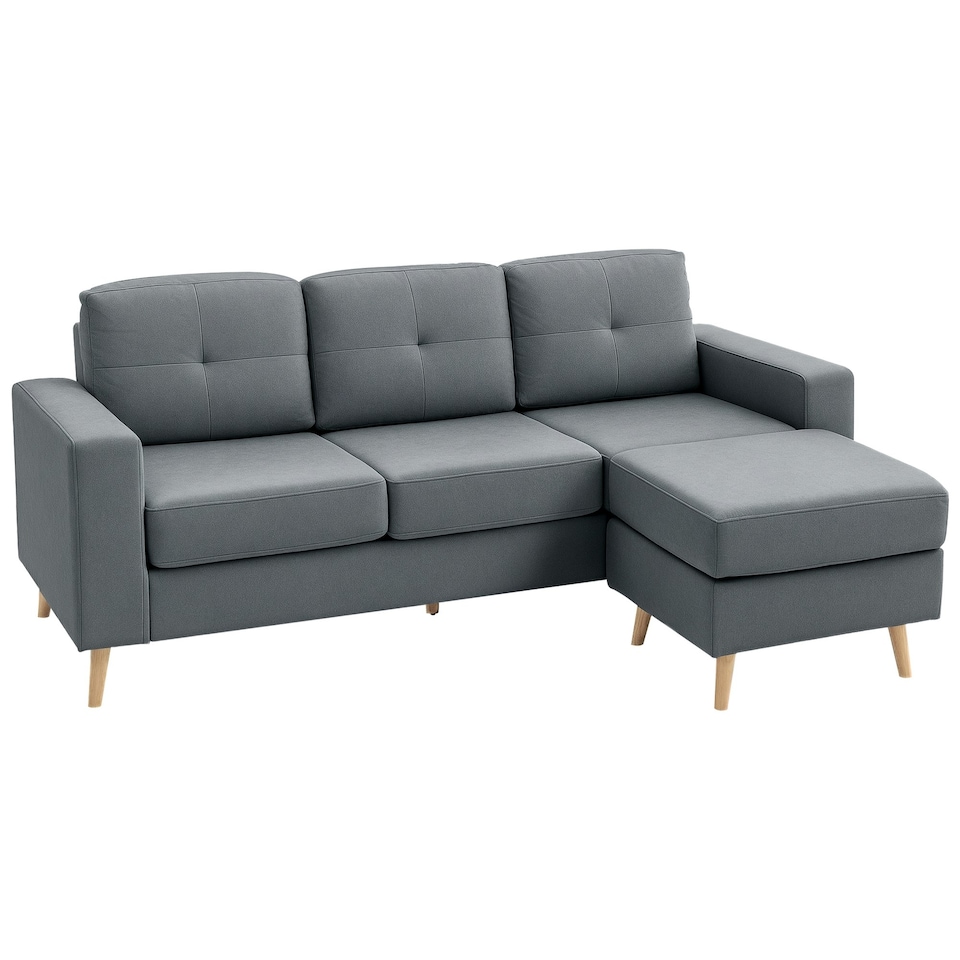image 1 of HOMCOM 3-Seater L-Shaped Linen Sofa w/ Sponge Seat Back Cushions, Dark Grey 