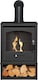 image 1 of OKO S2 Bio Ethanol Stove with Log Storage in Charcoal Grey with Angled Stove Pipe