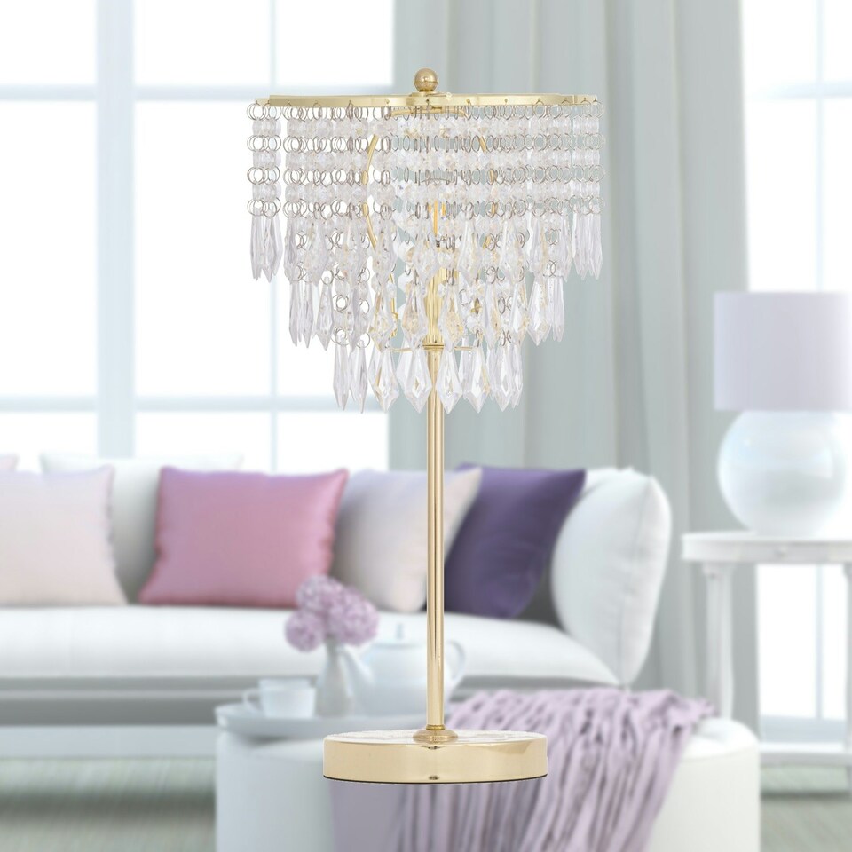 image 1 of First Choice Lighting Cascada Gold and Acrylic Crystal Jewelled Table Lamp Gold | Clear