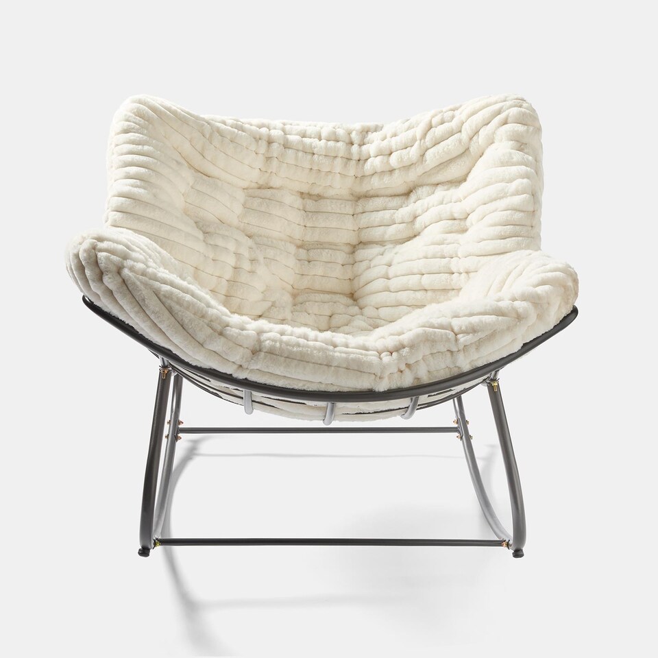 image 1 of OHS Ribbed Faux Fur Rocking Chair Upholstered Metal Frame Cushioned