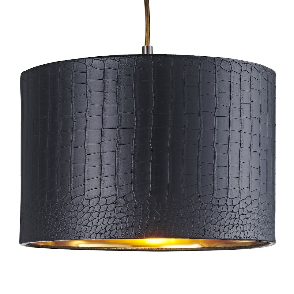 image 1 of Modern Black Croc Design Faux Leather 12 inch Lamp Shade with Shiny Gold Inner