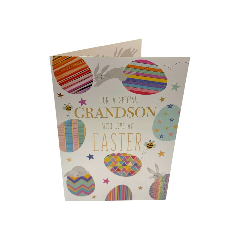 image 1 of For Grandson Multicoloured Eggs Pattern Design Easter Card