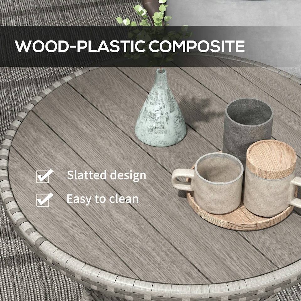image 1 of Outsunny Outdoor PE Rattan Dining Table w/ Wood-plastic Composite Top, Grey