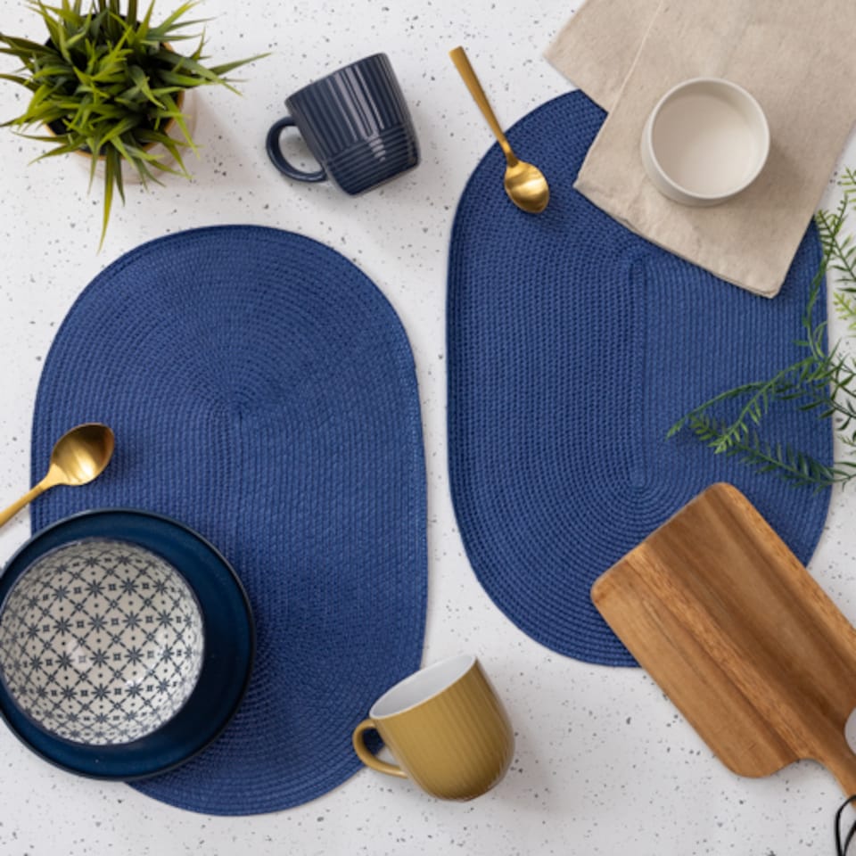 image 1 of d-c-fix Deep Blue 44 x 29cm Oval Weave Placemats Pack 4