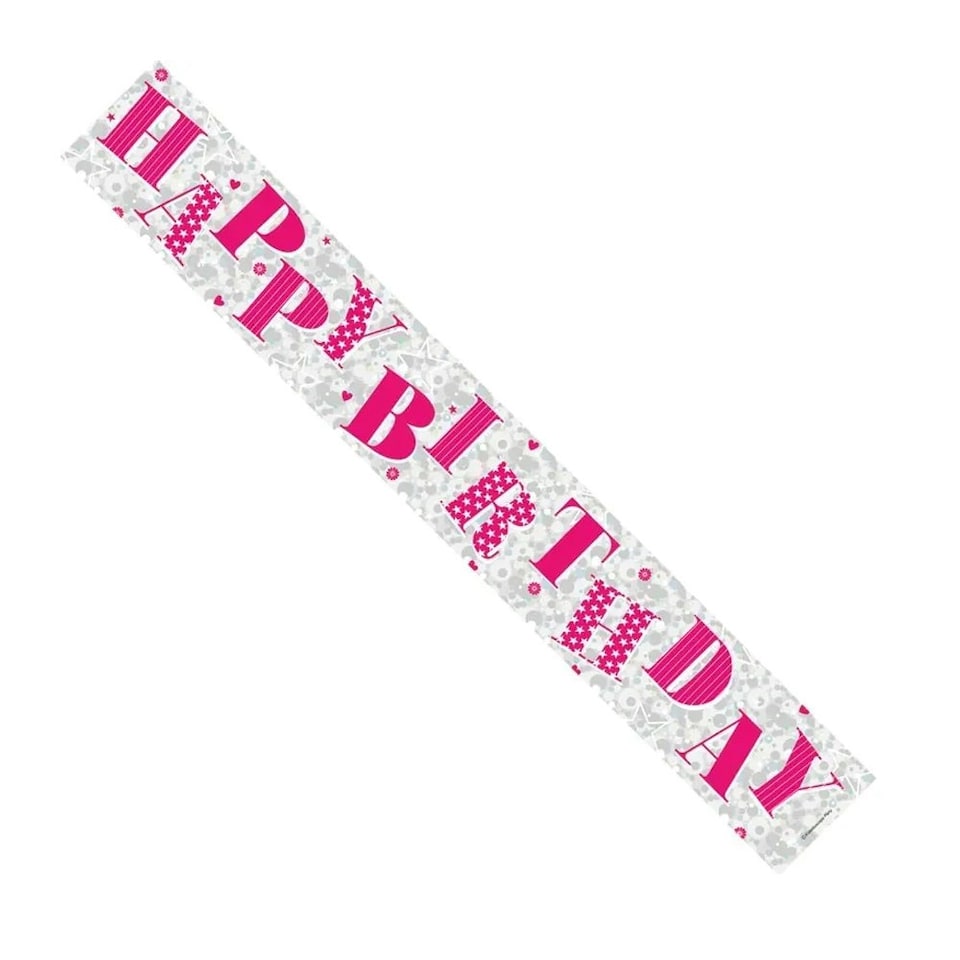 Apac Stars Happy Birthday Banner - Silver/Pink - One Size