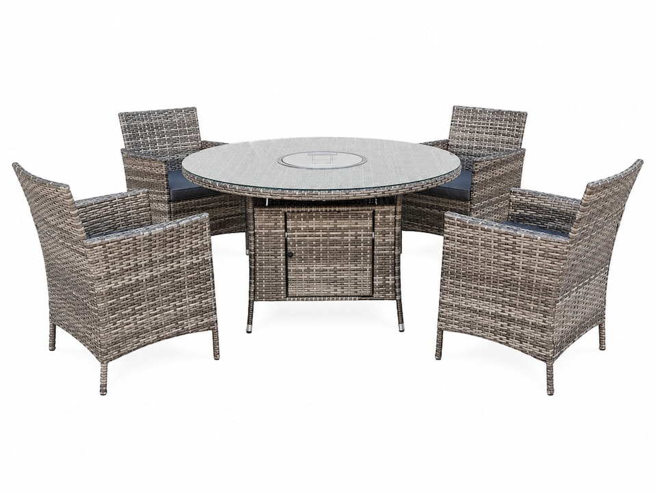 image 1 of Amazon Rattan Fire Pit Dining Set - Round Table with 4 Chairs | Grey