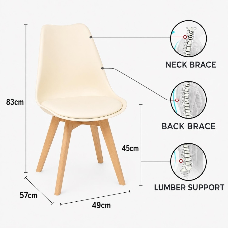 image 1 of Dining Table and 4 Chairs Round Wood Effect 4 Cream faux Leather Plastic Chairs Dining Set | Cream | One Size | 5