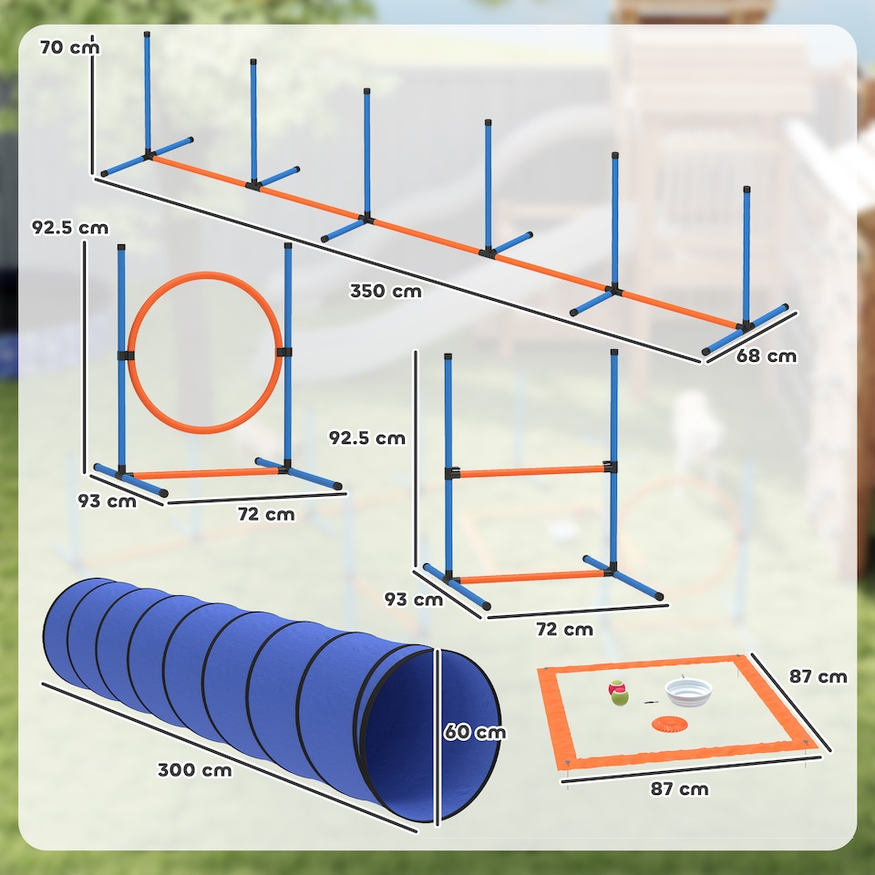 image 1 of PawHut Dog Agility Training Equipment, 8PCS Agility Training Set for Garden | Orange | Orange | 350W x 68D x 70H cm (main weave poles)