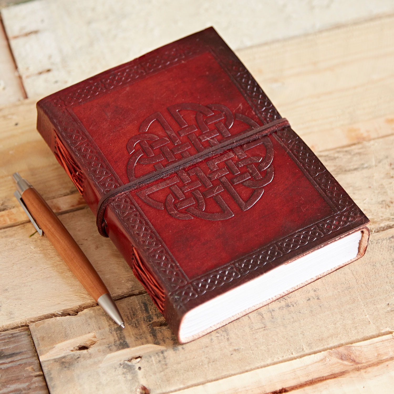 Paper High Celtic Quaternary Knot Leather Journal in Brown