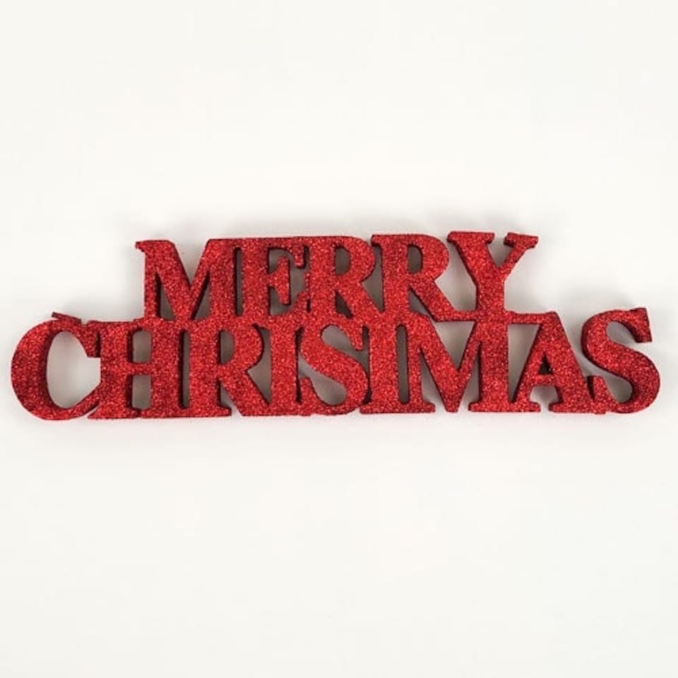 Red Merry Christmas Glitter Sign Decoration Table Centrepiece 32cm