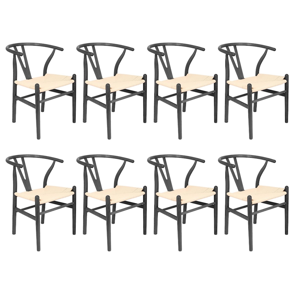 image 1 of Nicholas Winter 8x Beech Wooden Danish Style Dining Chairs - Black - Solid Wood Wish Beech Bone Wood Chairs | Black | Black/Natural