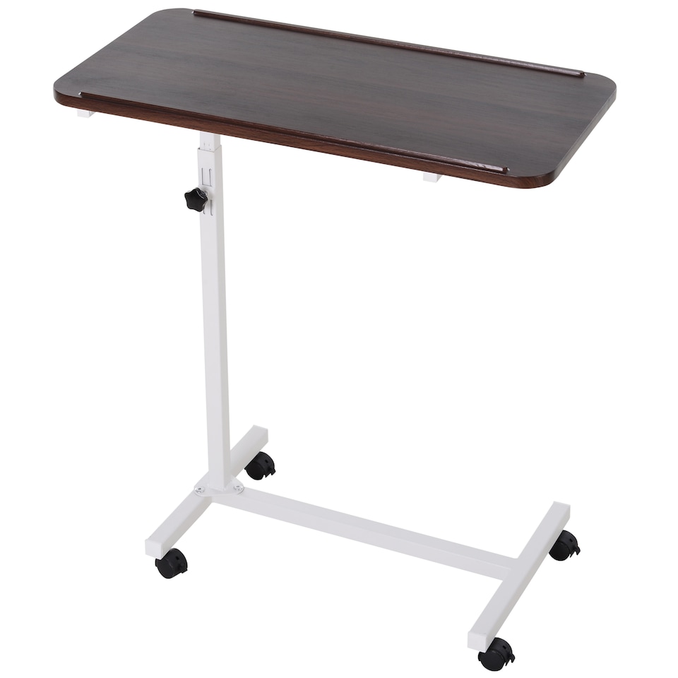 image 1 of HOMCOM Height Adjustable Over Bed Table with Wheels, C Shaped Laptop Desk, Portable Hospital Bed Table for Living Room, Bedroom, Brown