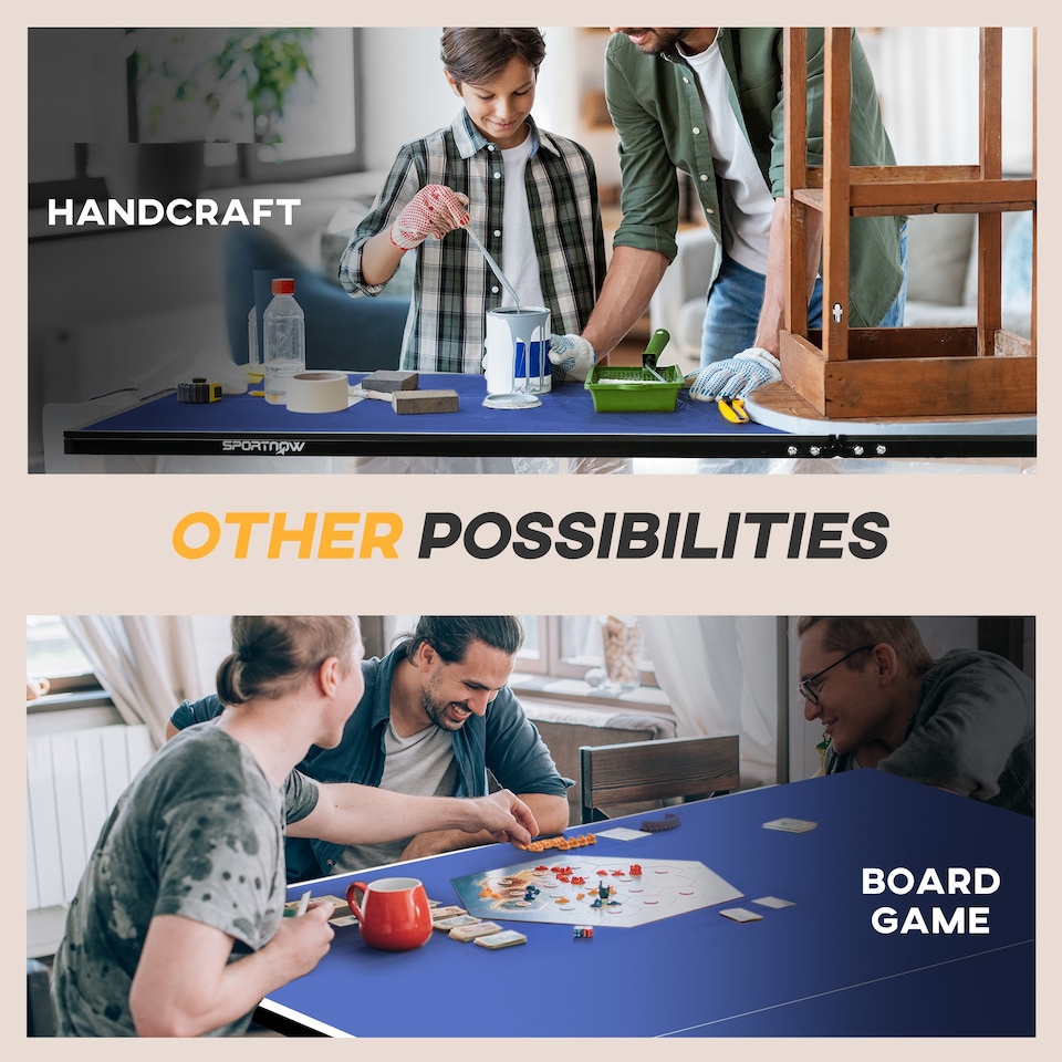 image 1 of SPORTNOW 9ft Folding Table Tennis Table, Portable FullSize Tennis Table with Eight Wheels, Two Bats, Three Balls, Blue