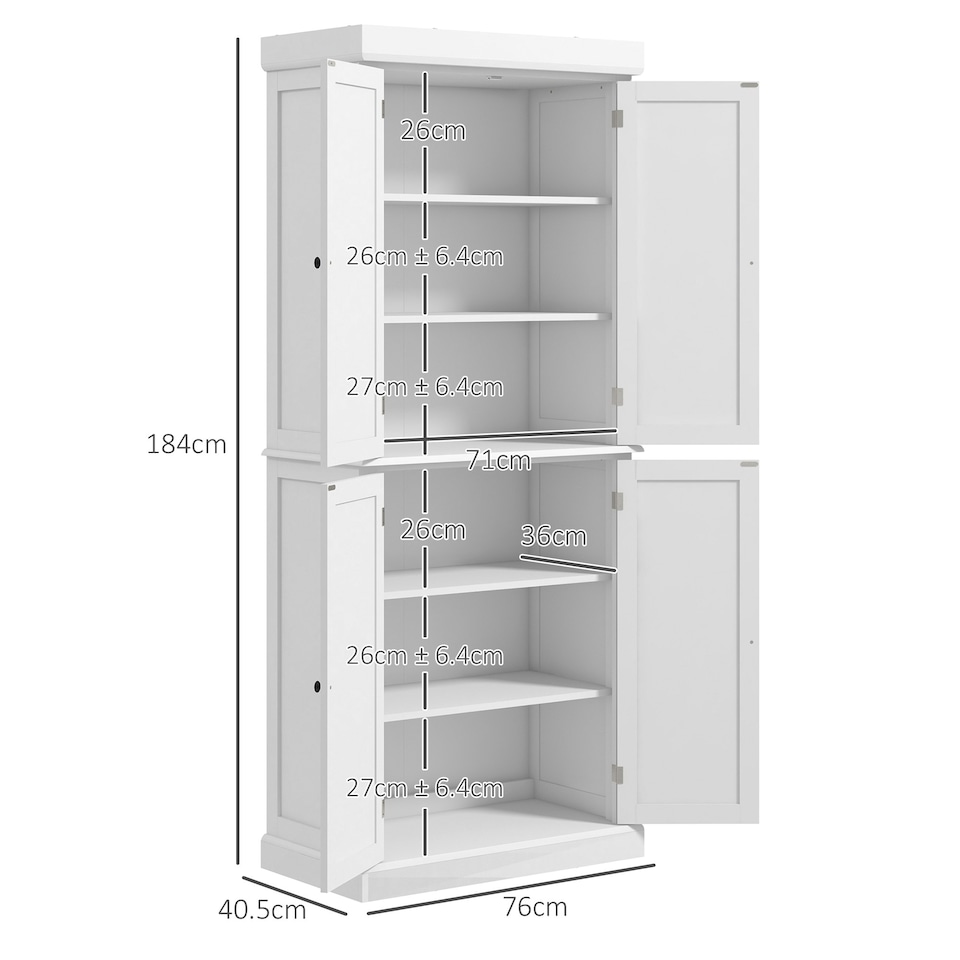 image 1 of HOMCOM Modern Kitchen Storage Cabinet, 6-Tier Shelves W/ 4 Adjustable, White