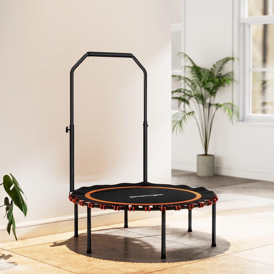 image 1 of SPORTNOW 40'' Foldable Fitness Trampoline, Mini Trampoline Bungee Rebounder with 5-Level Adjustable Handle for Adults Indoor Outdoor Exercise, Orange | Orange