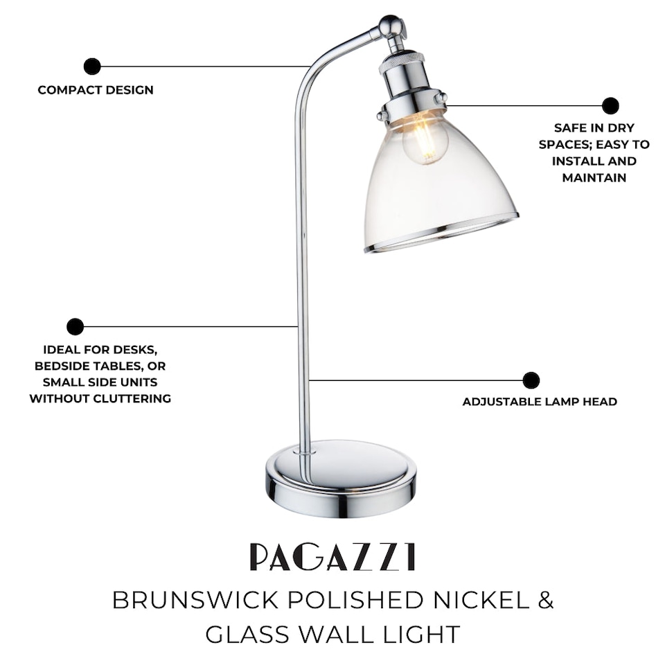 image 1 of Brunswick Polished Nickel & Glass Desk Table Lamp
