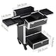 image 3 of Yaheetech Aluminum Makeup Train Case with Slide-Out Drawer Black Black