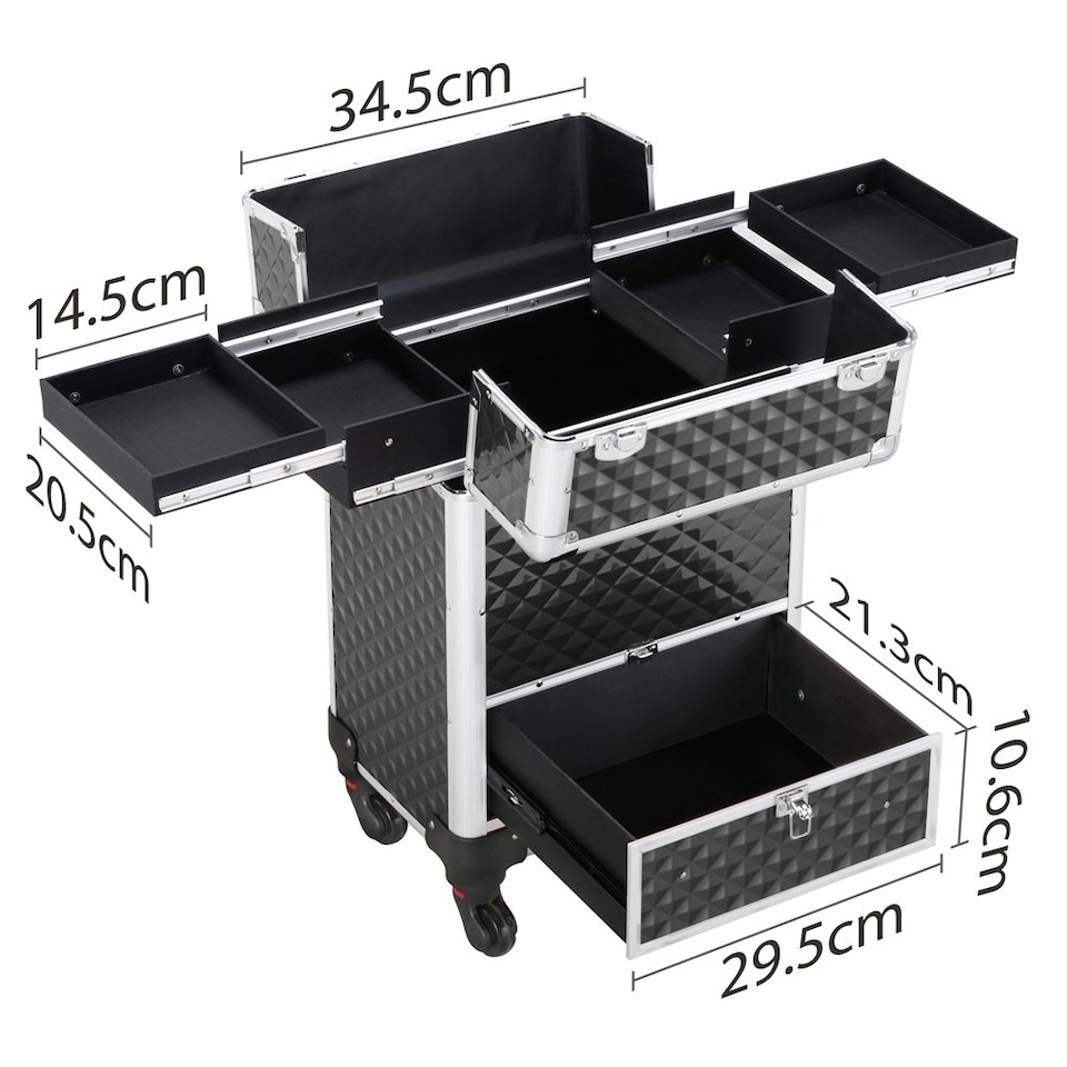 image 1 of Yaheetech Aluminum Makeup Train Case with Slide-Out Drawer Black Black