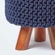 image 4 of Homescapes Navy Tall Cotton Knitted Footstool on Legs