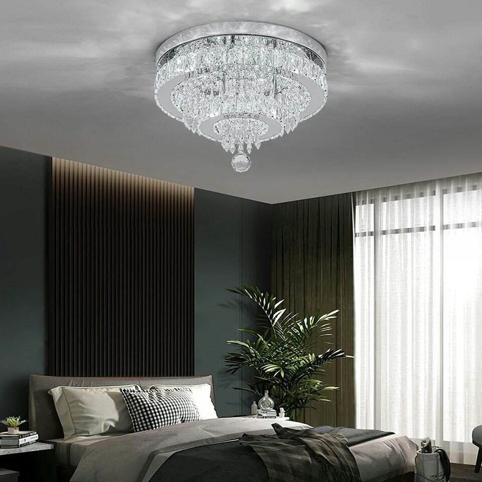image 1 of Living and Home Round Crystal Ceiling Light | Chrome