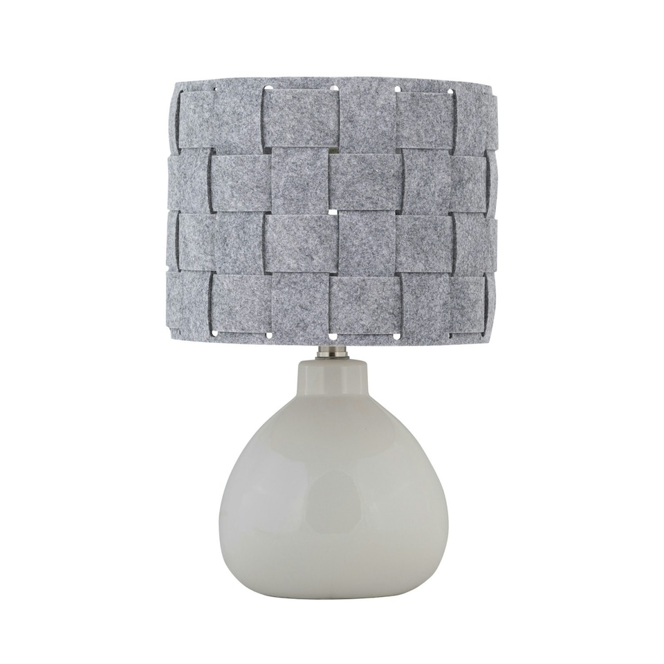 image 1 of First Choice Lighting Set of 2 Tuscan White Ceramic Lamps with Grey Felt Shade White | Grey