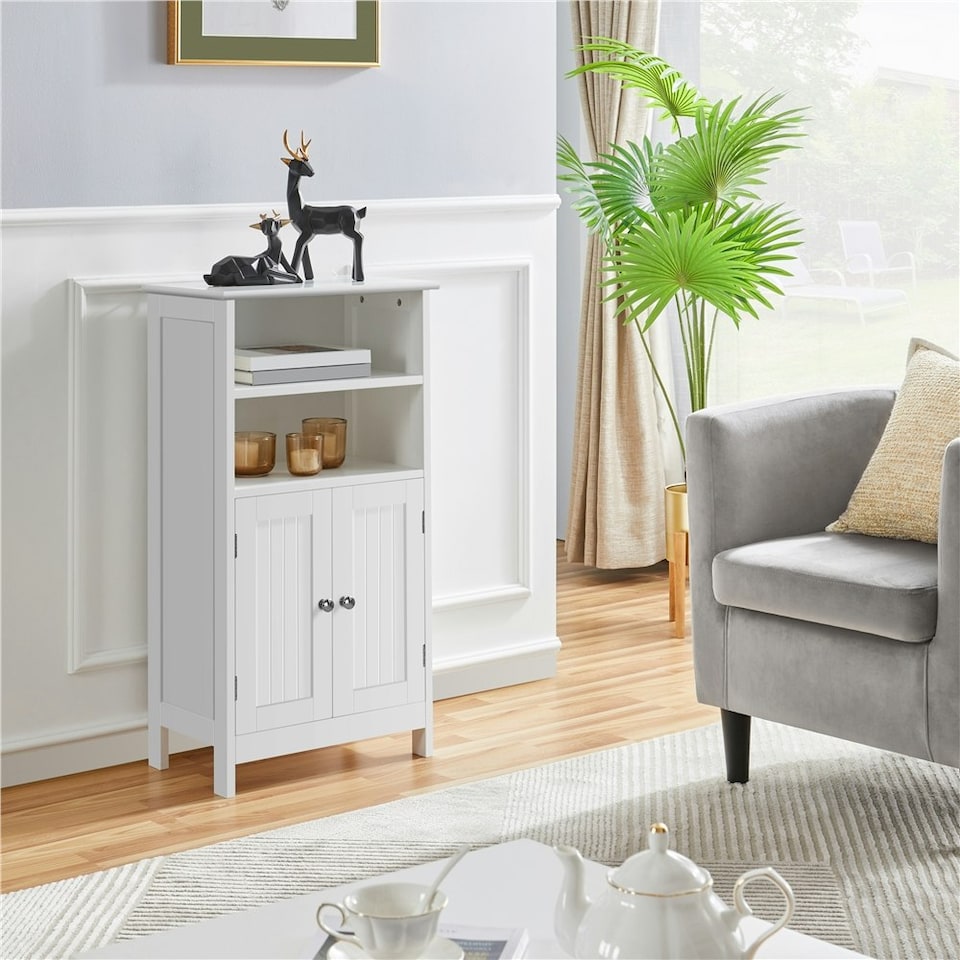 image 1 of Yaheetech 5-Tier Bathroom Floor Cabinet with Double Door White White