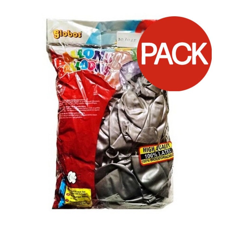 Globos Premium Latex Metallic Balloons (Pack of 100) - Silver - One Size