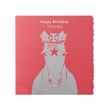Deckled Edge Colour Block Pony Greetings Card - Happy Birthday Princess - Princess Pony (Red) - One Size