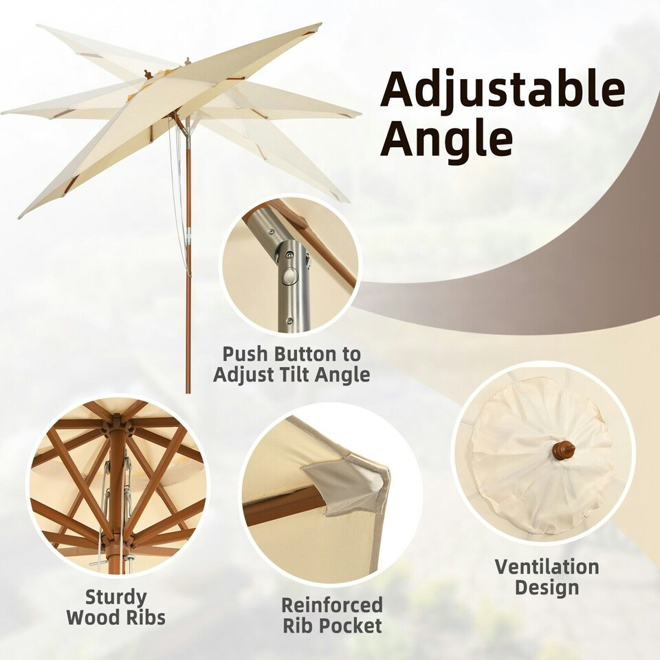 image 1 of COSTWAY 3M Outdoor Patio Umbrella Garden Parasol w/ 8 Ribs N/A