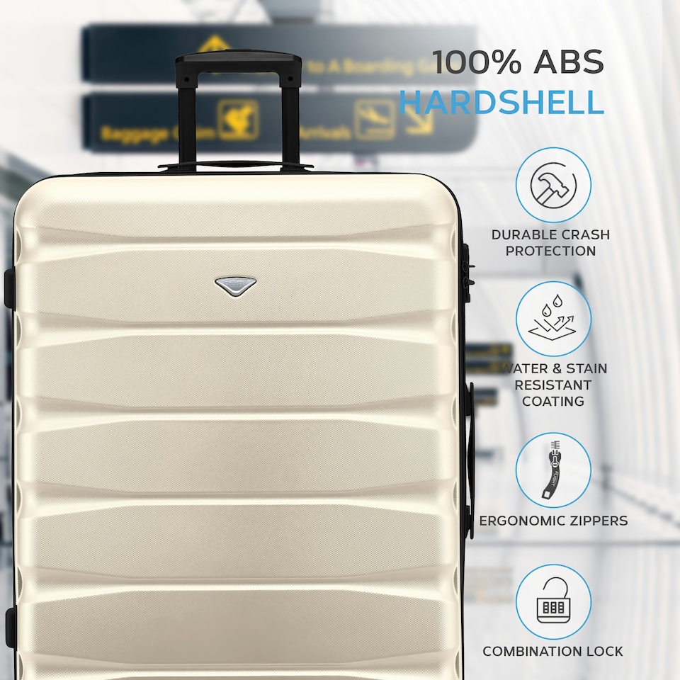 image 1 of Flight Knight 29" Extra Large Suitcase – 20kg Capacity Hard Shell Check-In Luggage with 4 Wheels  100+ Airlines Approved: Ryanair, EasyJet, Jet2, Wizz Air, BA Cream | Cream/Black | Large