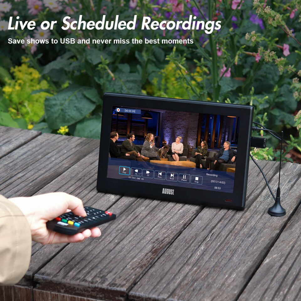 image 1 of 10 Inch Portable Freeview TV & Multimedia Player, USB PVR Recording, EPG, Subtitles - Battery or Mains Powered - August DA100D
