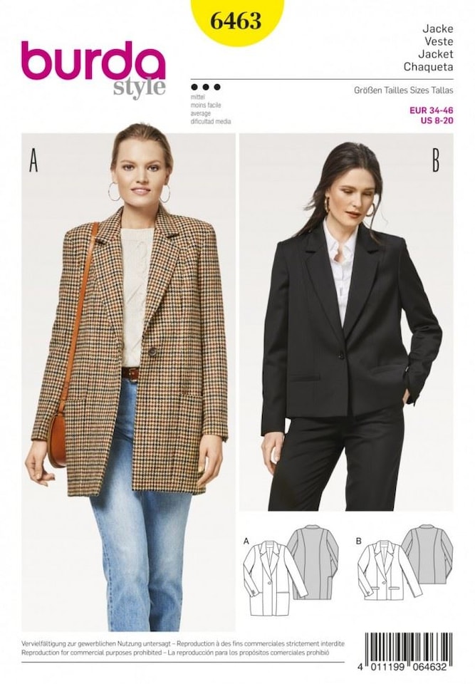 image 1 of Burda 6463 Paper Sewing Pattern – Women’s Jacket, UK Sizes 8–20, Intermediate