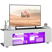 HOMCOM TV Stand Cabinet, 145cm Modern TV Unit with Glass Shelves, RGB LED Light for Living Room, Entertainment Unit for 32 40 43 50 52 55 60 inch 4k TV, White