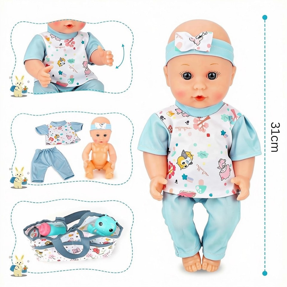 image 1 of 4‑in‑1 Baby Doll Playset – 12" Baby Doll with Crib, Rocking Chair, Storage Bags & Nursery Accessories – Pretend Play Baby Care Toy for Kids Ages 3+