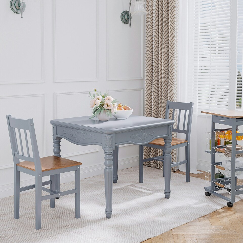 image 1 of HOMCOM Dining Chairs Set of 2, Pine Wood Frame, Slat Back for Kitchen Grey