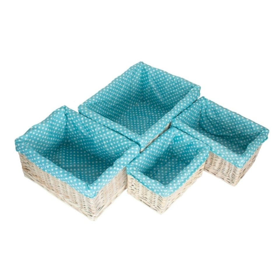 image 1 of Blue Spotty Lined Wicker Open Storage Basket Small | Blue | Blue