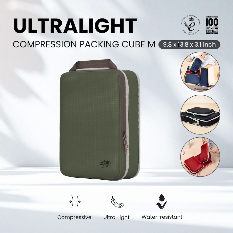 image 1 of CabinZero Ultralight Compression Packing Cube (Medium), Lightweight Space-Saving Travel Organizer | Green | GEORGIAN KHAKI | Medium | 1
